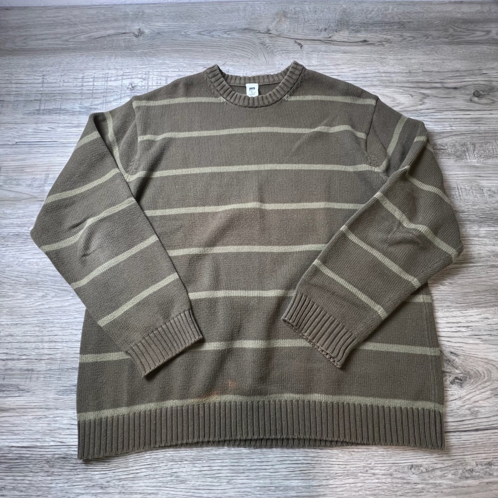 Gap Sweater Mens XL Brown Striped Cotton Crewneck Long Sleeve Knit Pullover